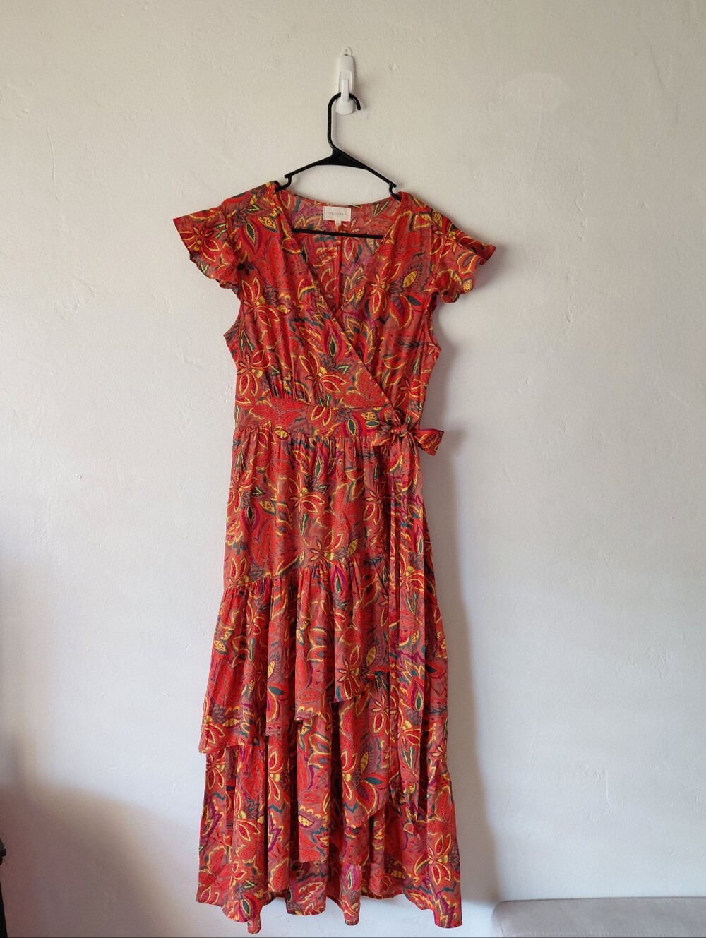 Melloday Orange Maxi Faux Wrap Dress With Pockets